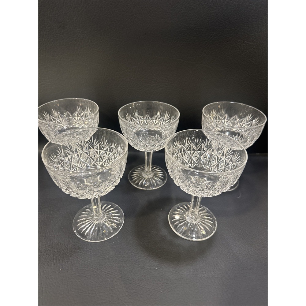 5 Signed Webb Brilliant Cut Glass Wine Goblets Glasses Vintage England G25